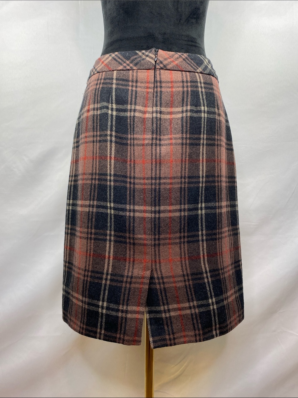 Chadwicks of Boston Academia Wool Blend Plaid Pencil Skirt Brown Size 6 - Picture 2 of 4